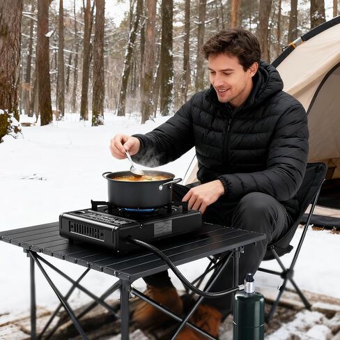 7800 BTU Dual Fuel Camp Stove, Butane or Propane Portable Stove for Camping, Lightweight Portable Camping Stove, Propane Adapter Hose and Carrying Case Included in Saudi Arabia