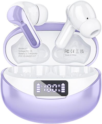 سماعات أذن لاسلكية، سماعات أذن بشاشة عرض رقمية LED تعمل لمدة 50 ساعة مع سماعة بلوتوث 5.3، سماعات مقاومة للماء IPX7 للجري/التمرين، أرجواني in Kuwait