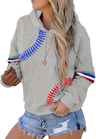 ETATNG Womens Baseball Hoodies Long Sleeve Casual Athletic Loose Pullover Baseball Mom Sweatshirts with Pockets in Saudi Arabia