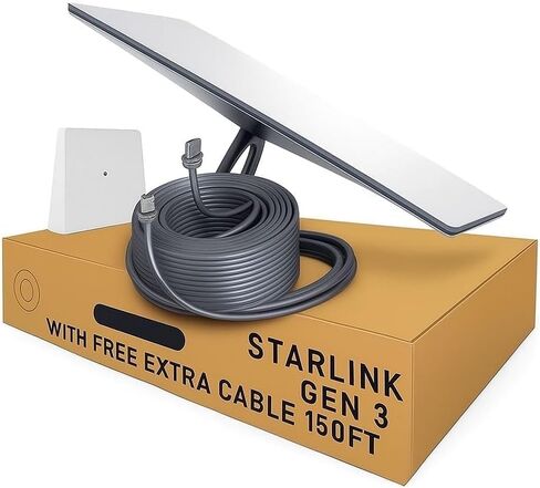 Starlink Gen 3 Standard Satellite Internet Kit – Dish with Wi-Fi 6 Router + Extra 150FT Cable – High-Speed, Low-Latency Internet for Rural and Remote Homes in Saudi Arabia