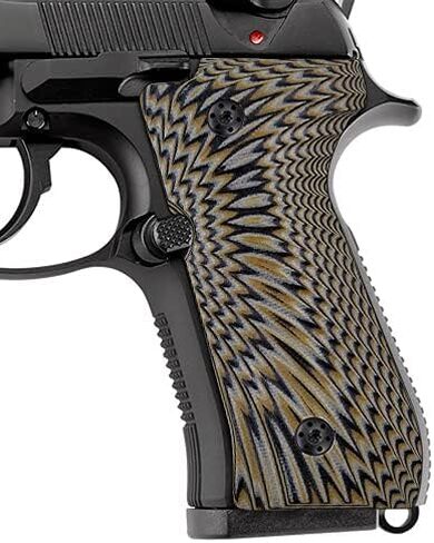 مقابض يد رائعة G10 لبيريتا 92/96 بالحجم الكامل، 92 FS، m9، 92a1، 96a1، 92 INOX، مجموعة براغي مقابض مسدس سوداء متضمنة، نسيج Sunburst، رفيع 1/4 بوصة in Kuwait