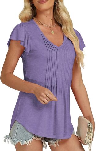 Womens Summer Tops 2025 Short Cap Sleeve Y2K Shirts Workout V Neck Tunics Trendy Basic Casual Business Women Blouse in Saudi Arabia