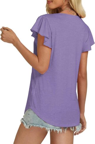 Womens Summer Tops 2025 Short Cap Sleeve Y2K Shirts Workout V Neck Tunics Trendy Basic Casual Business Women Blouse in Saudi Arabia