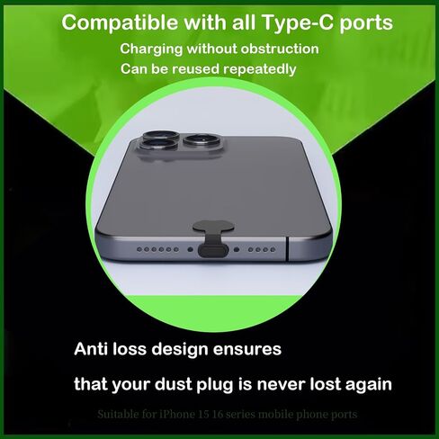 Type-C Anti Loss dust Plug USB C Dust Plug, Port Cover, Built-in Precision dust net Phone Accessories for iPhone 17 Max (8 Pcs) (USB C-17(Black) Max) in Saudi Arabia