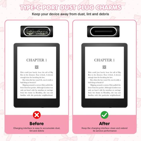 MoKo 9 قطع من سدادات الغبار الساحرة لجهاز Kindle، سدادات غبار بمنفذ شحن لطيف من النوع C متوافقة مع جهاز الكمبيوتر اللوحي للهاتف القارئ الإلكتروني، هدية لمحبي الكتب الإلكترونية in Kuwait