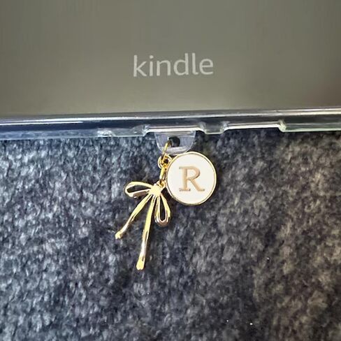 MORWLAT Bow Letters Dust Plug Charm متوافق مع Kindle Paperwhite، وصلة غبار من النوع C/USB C، هدية نسائية لطلاب معلمي القارئ الإلكتروني (M) in Kuwait