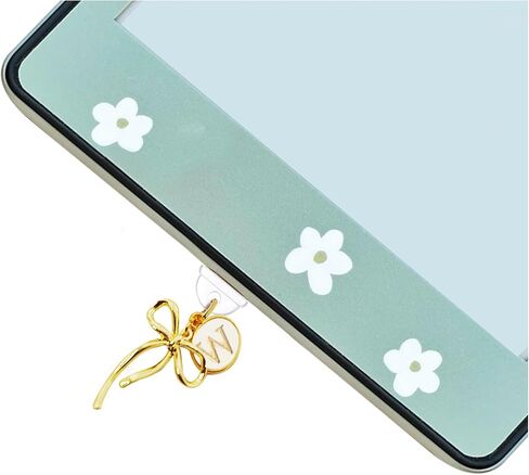MORWLAT Bow Letters Dust Plug Charm متوافق مع Kindle Paperwhite، وصلة غبار من النوع C/USB C، هدية نسائية لطلاب معلمي القارئ الإلكتروني (M) in Kuwait