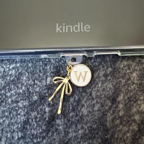 MORWLAT Bow Letters Dust Plug Charm متوافق مع Kindle Paperwhite، وصلة غبار من النوع C/USB C، هدية نسائية لطلاب معلمي القارئ الإلكتروني (M) in Kuwait