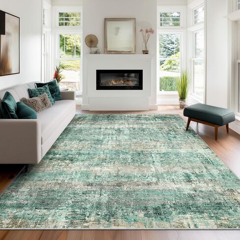 LEPEII 5x7 Area Rugs, Abstract Rugs for Living Room, Indoor Non-Slip Washable Rug for Bedroom, Dining Room, Low Pile Home Decor Neutral Area Rug-Green in Saudi Arabia