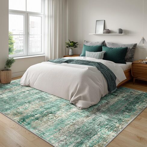 LEPEII 5x7 Area Rugs, Abstract Rugs for Living Room, Indoor Non-Slip Washable Rug for Bedroom, Dining Room, Low Pile Home Decor Neutral Area Rug-Green in Saudi Arabia