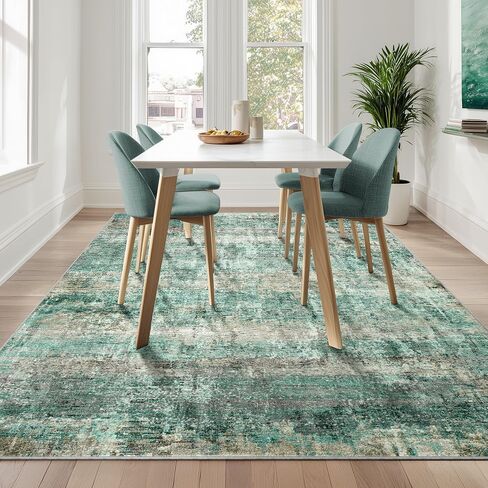 LEPEII 5x7 Area Rugs, Abstract Rugs for Living Room, Indoor Non-Slip Washable Rug for Bedroom, Dining Room, Low Pile Home Decor Neutral Area Rug-Green in Saudi Arabia