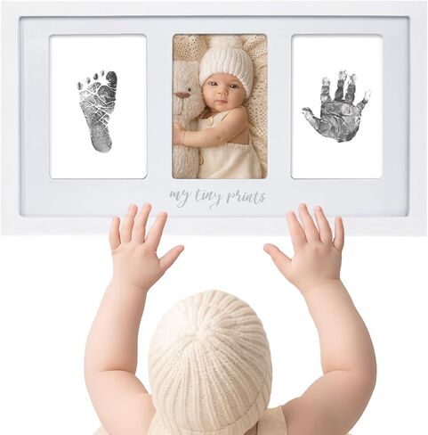 Felt Like Sharing My Tiny Prints Newborn Baby Handprint and Footprint Kit – Photo Keepsake Frame with Ink Pad for Baby Hand and Footprints – Great New Parent Present – 17" L x 9.5" H (White) in Saudi Arabia