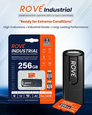 ROVE Industrial 256GB Micro SD Card with USB 3.0 Type C Card Reader, High Endurance microSDXC Memory Card 100MB/s Read Speed, C10, U3, V30, 4K, A2 for Dash Cam, Android Smart Phones, Tablets, Games in Saudi Arabia