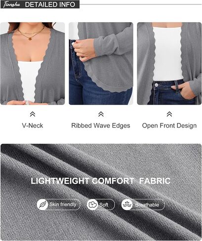 Tianzhu Women's Plus Cardigan Open Front Long Long Long-the Ruck Lightweight Conit Sweater XL-4XL in Kuwait