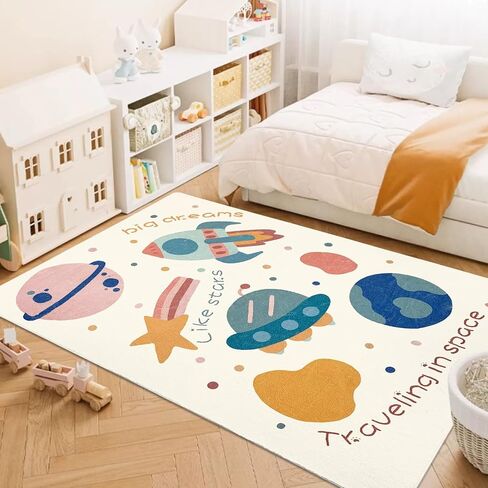 ABREEZE Large Play Mat, Faux Wool Kids Play Area Rugs 5' x 6.6' Kids Nursery Door Mat Soft Plush Non-Slip Childrens Carpet for Bedroom Living Room Kids Playroom，Space in Kuwait
