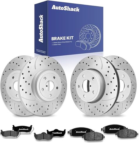 دوارات الفرامل الأمامية والخلفية المحفورة والمشقوقة من AutoShack وسادات فرامل سيراميك ممتازة | بديل لسيارة جيب جراند شيروكي 2005-2010 2006-2010 كوماندر V6 | المغلفة الإلكترونية | طقم فرامل 12 قطعة | ShadowGuard in Saudi Arabia