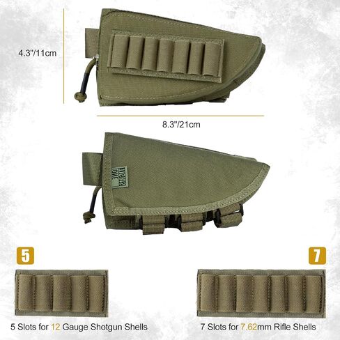 OneTigris Shotgun Shell Holder, Pouch Buttstock Holder for 12 Gauge 7.62mm, Molle Rifle Stock Ammo Holder Cheek Pad in Saudi Arabia