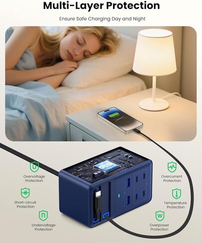 شاحن USB C بقدرة 275 وات مع كابلات مزدوجة قابلة للسحب، كتلة محور شحن سريع 8 في 1 GaN IV مطورة + محول الكمبيوتر المحمول PD QC PPS 65W لأجهزة MacBook Pro/Air، iPad، iPhone 17/Pro، Galaxy S24، Dell إلخ in Kuwait