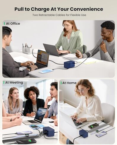 شاحن USB C بقدرة 275 وات مع كابلات مزدوجة قابلة للسحب، كتلة محور شحن سريع 8 في 1 GaN IV مطورة + محول الكمبيوتر المحمول PD QC PPS 65W لأجهزة MacBook Pro/Air، iPad، iPhone 17/Pro، Galaxy S24، Dell إلخ in Kuwait