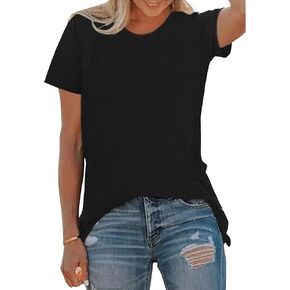 تي شيرت نسائي أساسي برقبة دائرية من BLACKOO بلون موحد وأكمام قصيرة صيفية in Kuwait