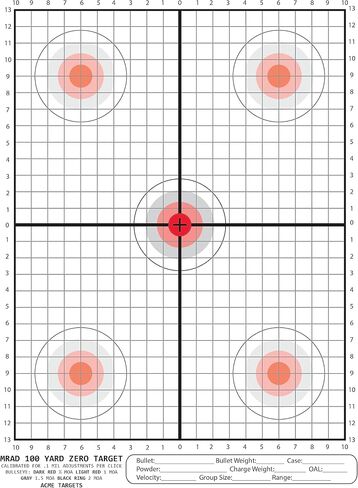 MRAD 100 Yard Zero Target Calibrated for .1 Mil Adjustment per Click. 100 Yard scoped Rifle Target. Perfect for Load Development. - 25 Targets in Saudi Arabia