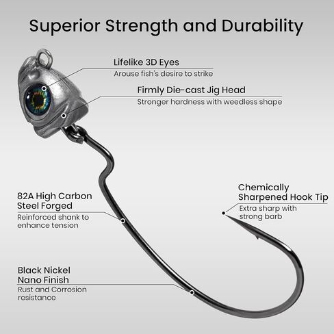 Pristis 16 Pack Swing Jig Head, Weedless Fish Eye Swimbait Jigs for Texas Ned Fitness Rigs, 3X Strong Weighted High Carbon Steel Fishing Hook Kit for Saltwater Freshwater Bass Walleye in Saudi Arabia
