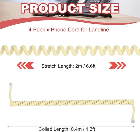 PATIKIL 4 Pack Phone Cord for Landline, 6.6 Feet(Coiled 1.3 Feet) RJ9/RJ10 4P4C Landline Handset Cord Universal Telephone Phone Cable for Telephone Handset Accessory, Pink in Saudi Arabia