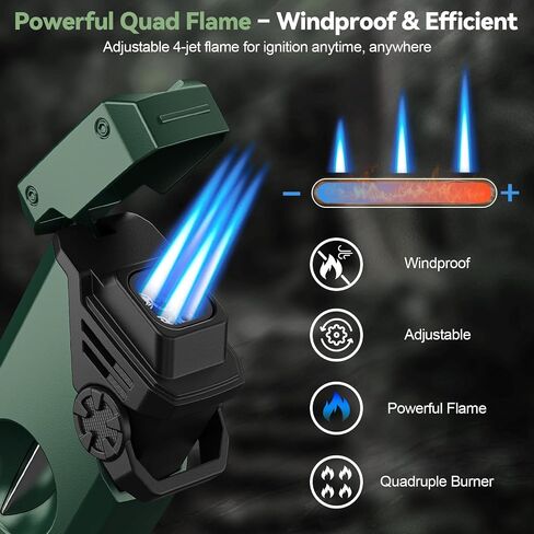 5-in-1 Torch Lighter, 4 Jet Windproof Flame with Built-in Cutter, Holder, Punch, Draw Enhancer Tool, Refillable Butane Torch Lighters, Multi-Functional Accessories, Gifts for Men, Lighters for Candle in Saudi Arabia