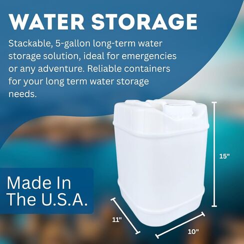 5-Gallon Stackable Water Storage Containers, 5 Gallons w/ 3 Lids + 1 Spigot, Easy Fill, Survial Supply Emergency Water Storage for Camping and Disaster Preparedness, RV, 10 Gallon (2 Tanks) in Saudi Arabia