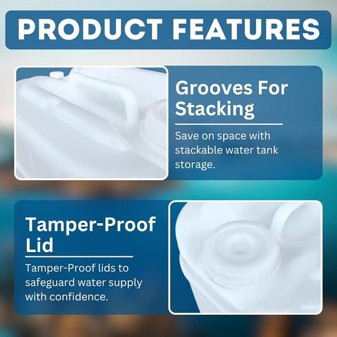 5-Gallon Stackable Water Storage Containers, 5 Gallons w/ 3 Lids + 1 Spigot, Easy Fill, Survial Supply Emergency Water Storage for Camping and Disaster Preparedness, RV, 10 Gallon (2 Tanks) in Saudi Arabia