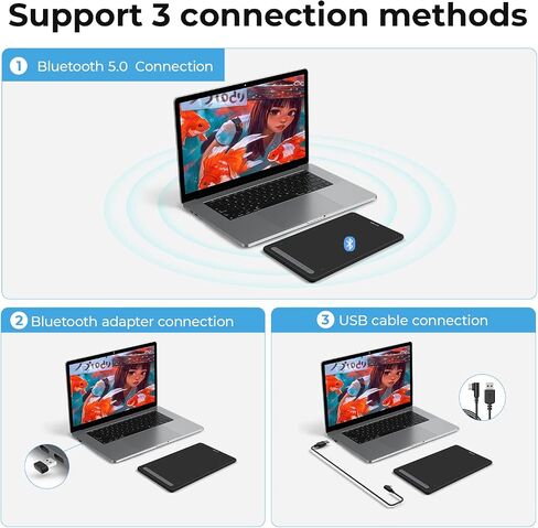 XP-PEN Deco MW Bluetooth Computer Graphic Tablet 8x5 Inches with X3 Battery-Free Stylus & Professional Artist 2-Fingers Glove（Size M&Shortcut Stickers in Saudi Arabia