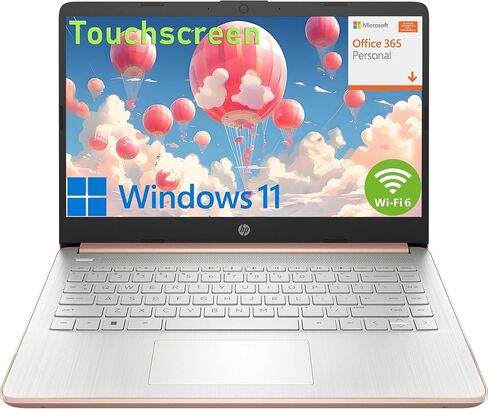 كمبيوتر محمول HP بشاشة لمس 14 بوصة للطلاب في المنزل، مكتب 365 لمدة عام، معالج Intel، ذاكرة الوصول العشوائي 16 جيجابايت، 256 جيجابايت PCIe SSD، WiFi 6، بلوتوث 5.4، النوع C، HDMI، ذهبي وردي شاحب، Windows 11 S in Saudi Arabia