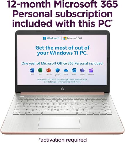 كمبيوتر محمول HP بشاشة لمس 14 بوصة للطلاب في المنزل، مكتب 365 لمدة عام، معالج Intel، ذاكرة الوصول العشوائي 16 جيجابايت، 256 جيجابايت PCIe SSD، WiFi 6، بلوتوث 5.4، النوع C، HDMI، ذهبي وردي شاحب، Windows 11 S in Saudi Arabia