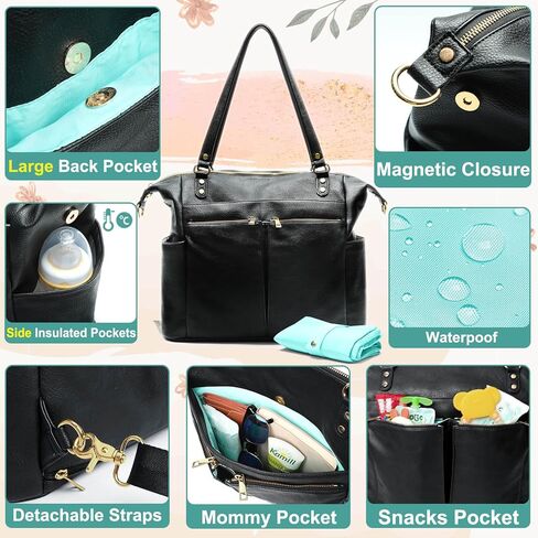 MOMINSIDE Diaper Bag Tote, Leather Diaper Bag Backpack with 14 Pockets for Mom Dad, Convertible Baby Bag for Boys Girls, Baby Registry, Changing Pad, Large 4 Insulated Pockets (Biscuit) in Kuwait