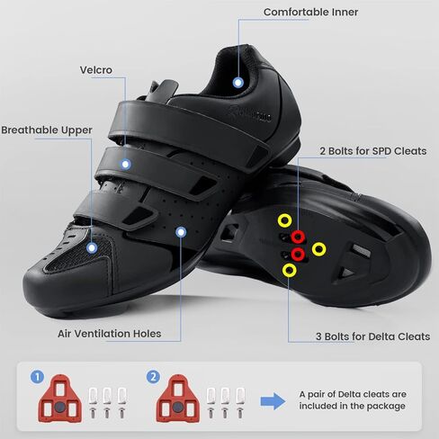 أحذية ركوب الدراجات Peloton للرجال - 2 و 3 Bolt Look Delta Cleat Spin Bike Shoes - متوافقة مع مقاطع SPD - مثالية لركوب الدراجات الداخلية والخارجية في الهواء الطلق in Kuwait