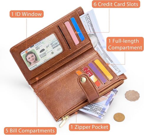 محفظة صغيرة للنساء بطبعة البقر طباعة المرأة حامل بطاقة الائتمان Bifold Bifold ، حظر RFID ، محفظة Western Slim مع جيب عملة سحاب للسيدات ، بني in Saudi Arabia