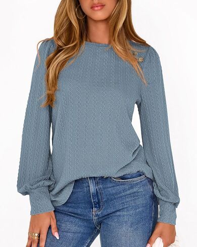 KIRUNDO Long Sleeve Shirts For Women 2025 Fall Trendy Textured Knit Going Out Tops Casual Dressy Crewneck Work Blouse Tunic in Saudi Arabia