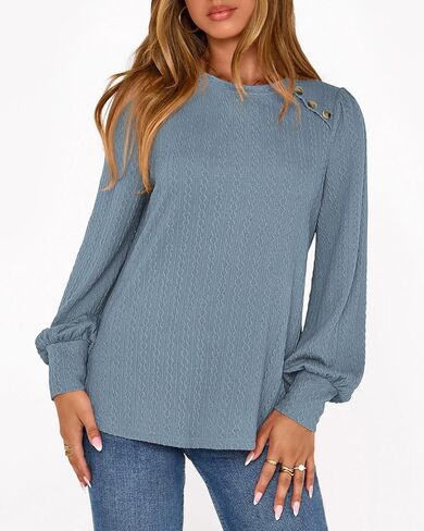 KIRUNDO Long Sleeve Shirts For Women 2025 Fall Trendy Textured Knit Going Out Tops Casual Dressy Crewneck Work Blouse Tunic in Saudi Arabia