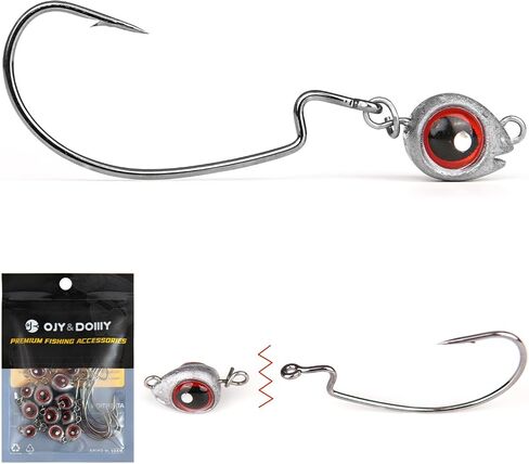 15-Sets Detachable Fish Head Swimbait Jig Heads - Weedless EWG Hooks Kit for Fishing (15 Fish Eye Weights + 15 Hooks) in Saudi Arabia