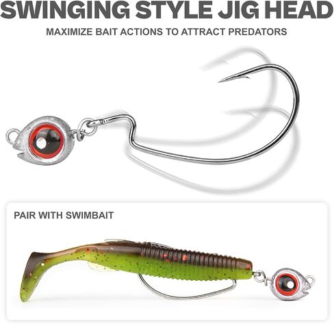 15-Sets Detachable Fish Head Swimbait Jig Heads - Weedless EWG Hooks Kit for Fishing (15 Fish Eye Weights + 15 Hooks) in Saudi Arabia