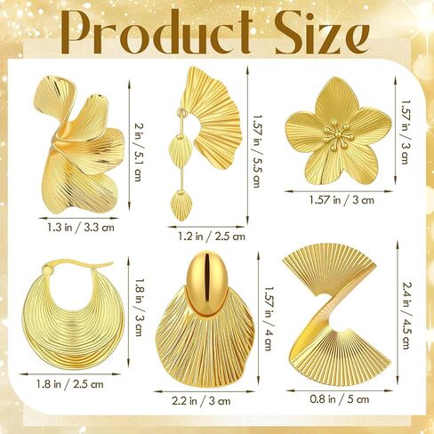 6 Pairs Gold Statement Earrings Set for Women Golden Large Chunky Flower Jewelry Summer Boho Dangle Drop Earrings Exaggerated Vintage Wedding Accessories Birthday Evening Party Fashion Gifts in Saudi Arabia