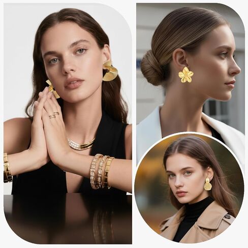 6 Pairs Gold Statement Earrings Set for Women Golden Large Chunky Flower Jewelry Summer Boho Dangle Drop Earrings Exaggerated Vintage Wedding Accessories Birthday Evening Party Fashion Gifts in Saudi Arabia