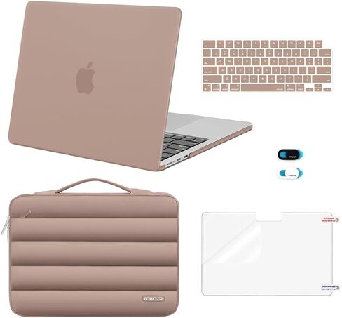 حافظة MOSISO متوافقة مع جهاز MacBook Air 13 بوصة 2025 2024 2023 2022 M4 A3240 M3 A3113 M2 A2681، حافظة صلبة وحقيبة منتفخة وغطاء لوحة مفاتيح وغطاء كاميرا ويب وفيلم شاشة لجهاز MacBook Air 13.6 بوصة، رملي in Kuwait