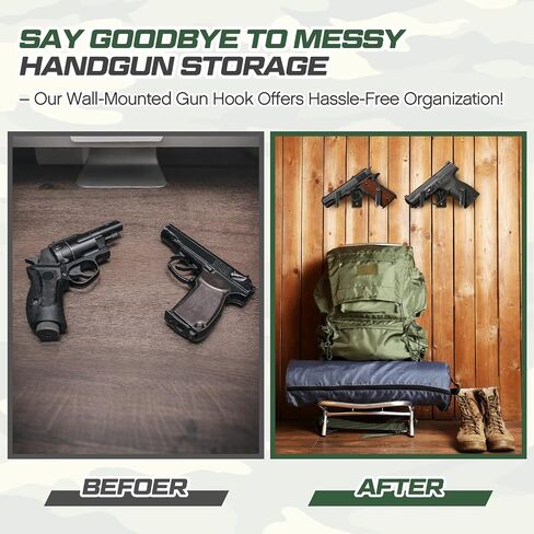 2 Pack Handgun Hanger Wall Mount Dual Pistol J-Hooks Gun Display System for Handgun Revolver Heavy Duty Steel Modular Gun Rack Storage Modern Black Pistol Holder in Saudi Arabia