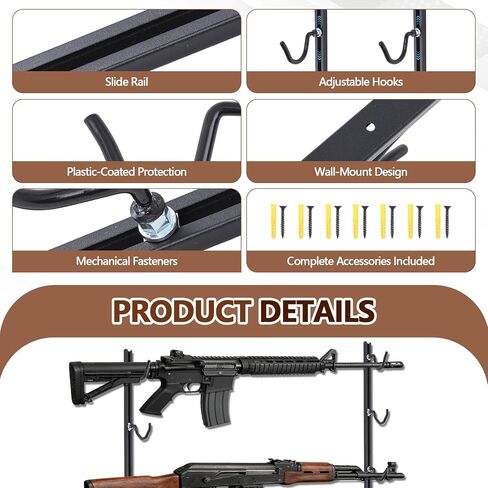 Zonon 2 Pcs Gun Racks for Wall Holds up 5 Guns Adjustable Steel Gun Rack Wall Mount Rifle Shelf Display Stand for Indoor Securely Hold, Fishing Rod Pole Rack in Saudi Arabia