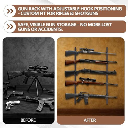 Zonon 2 Pcs Gun Racks for Wall Holds up 5 Guns Adjustable Steel Gun Rack Wall Mount Rifle Shelf Display Stand for Indoor Securely Hold, Fishing Rod Pole Rack in Saudi Arabia