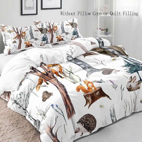 luvivihome 3pcs لطيف الثعلب غطاء لحاف مجموعة الفراش الكاملة، غطاء لحاف أسود، طفل الفتيات الفتيان طفل أطفال الفراش، الكرتون الأرنب البومة الدب الغابات الحيوان المعزي غطاء لحاف المفرش، 2 وسادة شمس in Kuwait