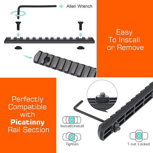 Picatinny Rail 3,5,7,9,11,13-Slot for Mlok, CG Gears Polymer Rails Section Plus Offset Flashlight Mount with T-Nuts, Screws & Allen Wrench in Saudi Arabia