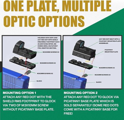 Picatinny Rail Optic Mount Plate for Glock 17 19 22 23 26 43, Canik TP9SF, Taurus GX4, TX22 GEN2 -Work with Trijicon RMR, Doctor, Vortex, Burris+Built in Screw Hole for Holosun 407K/507K, Shield RMSc in Saudi Arabia