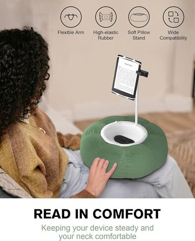 Lap Kindle Pillow Stand with Silicone Holder for Kindle Accessories and Phones (4.7"-8") & Adjustable iPad Stand for Desk with Snack Bowl for Tablets(8"-15.5")-Ideal for Hands-Free Reading in Saudi Arabia